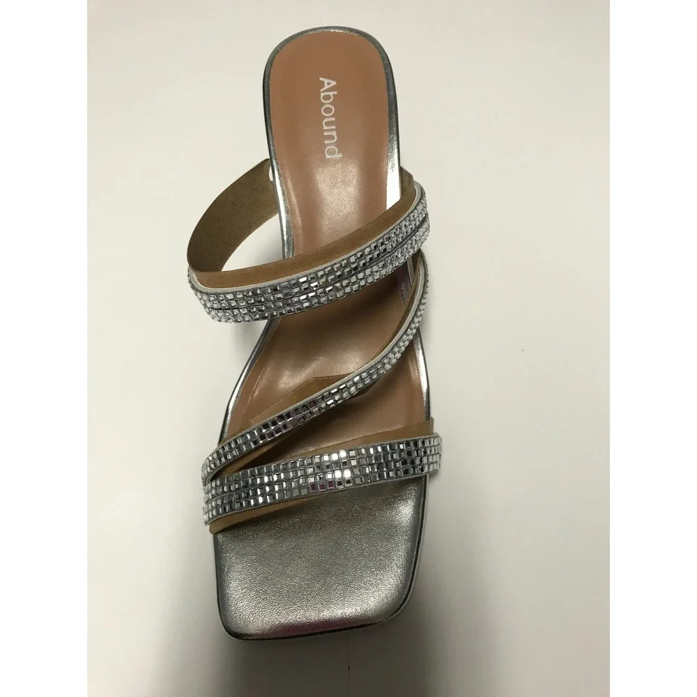Abound Karina Glitzy Heeled Sandal square toe slip on silver‎ Size 8M - Picture 3 of 3